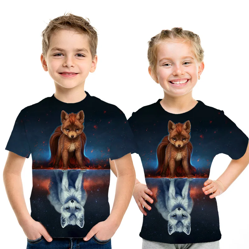 Одежда для малышей от 4 до 14 лет 3d-принт, Детская футболка с изображением волка и животных летняя модная уличная детская футболка с изображением медведя для мальчиков и девочек