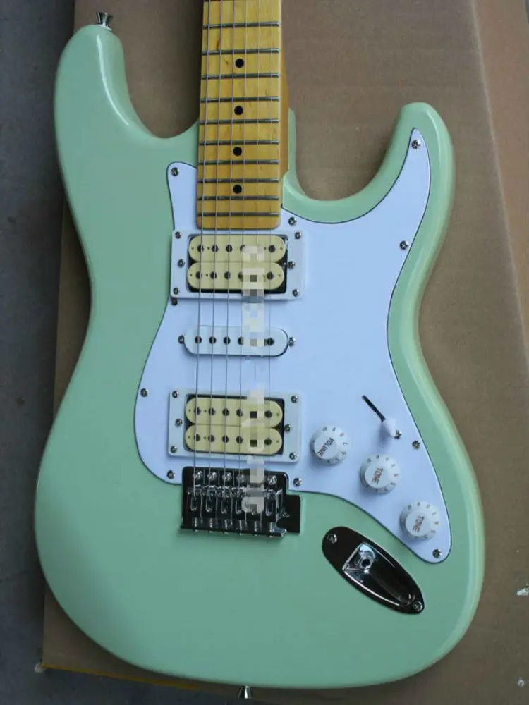 Высокое качество FPST-1014 светло-зеленый цвет твердый корпус белый накладной кленовый гриф 6 струн электрогитара
