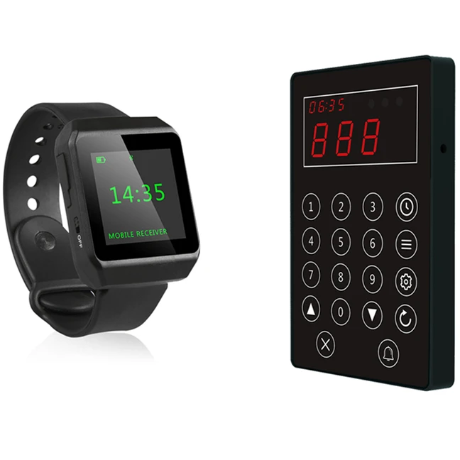 

Kitchen call pager wireless kitchen chef call waiter to pick up food system 1pc queuing call button 1pc wrist watch pager