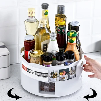 

360 Rotating Spice Rack Nonslip Condiment Jar Display Stand Kitchen Organizer GXMA