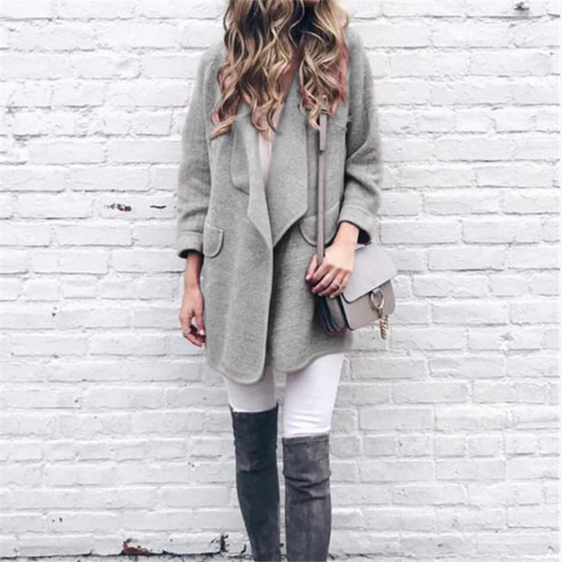 Осенний женский длинный рукав негабаритный Свободный вязаный свитер шерстяное мешковатое пальто кардиган внешняя одежда кофта трикотажная верхняя одежда