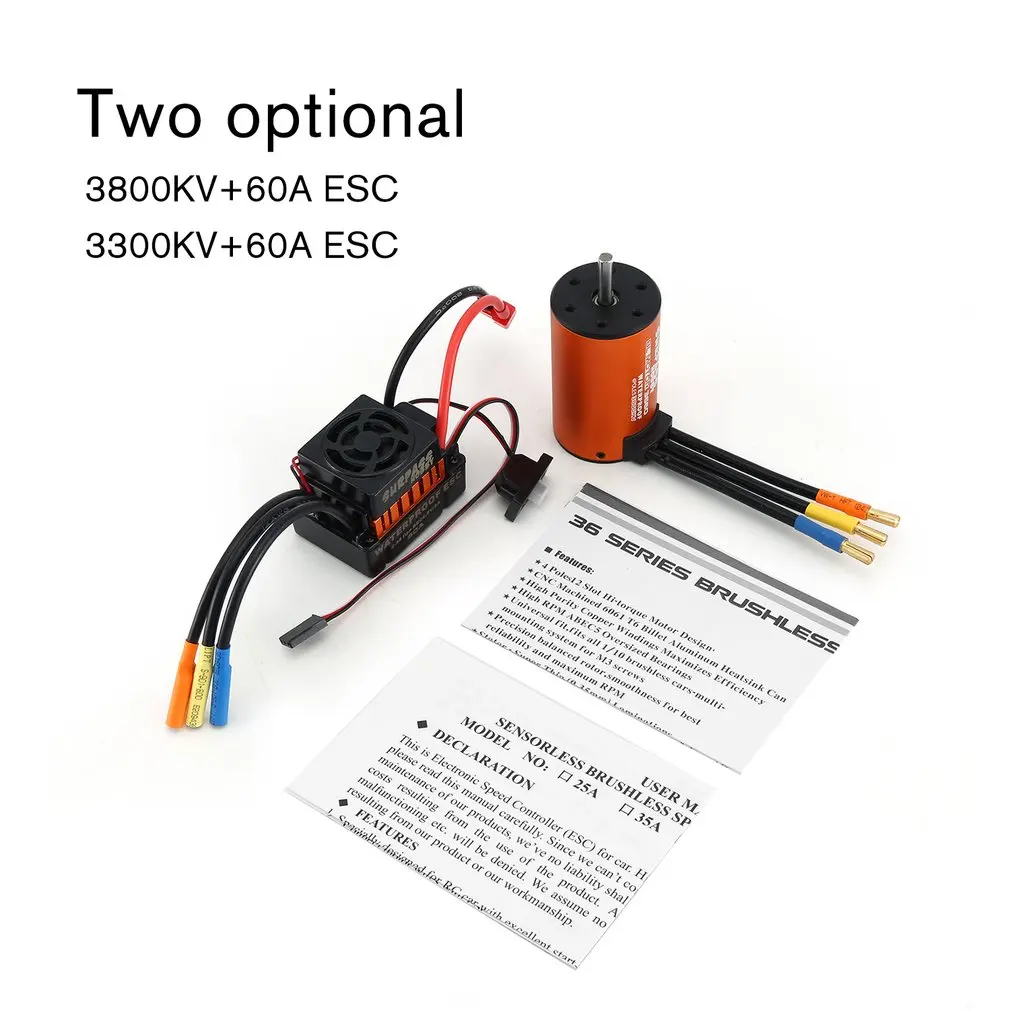 

SURPASSHOBBY 3660 4300KV/3300KV/3800KV Brushless Sensorless Motor with 60A ESC Combo Set for 1/10 RC Car Truck Part Accessories