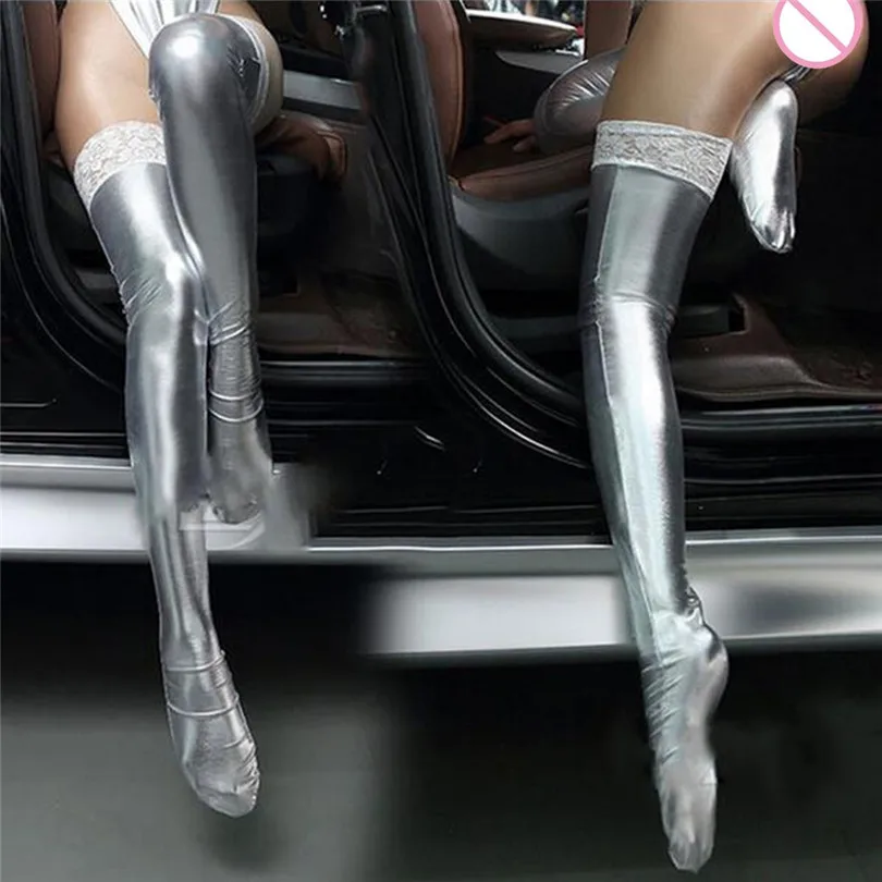 Women Sexy Erotic Lingerie Patent Leather Lace Stockings Shiny Shape Stockings Soutien Gorge Sexy Erotique 30NOV1811