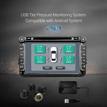 

New USB Android TPMS Tire Pressure Monitor Android Navigation Monitoring Alarm System Automatically Sleep With 4 Sensors