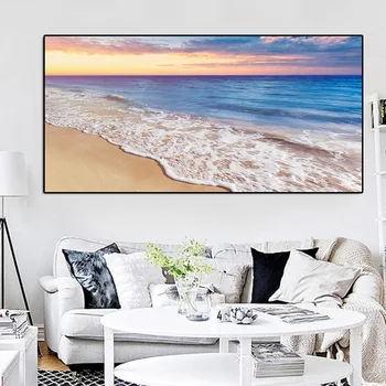 

Sea Beach Sunsets Natural Landscape Posters and Prints Canvas Painting Panorama Cuadros Scandinavian Wall Art for Living Room