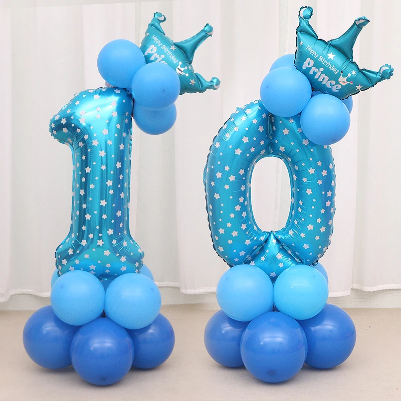 32 дюймов розовый и голубой номер 1 2 3 воздушный шар стенд воздушные шары из фольги воздушные шары для маленьких мальчиков и девочек 1 фигурки для дня рождения украшения детей