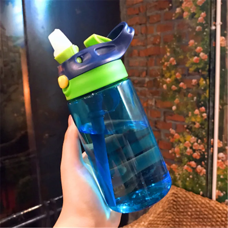 Hda22c4a8bad64ab6897ea609fadcfd60T 450/480ml Water Bottle With Straw Plastic Water Bottles For Kids Bottles BPA Free Sports Bottle Student School Drinkware