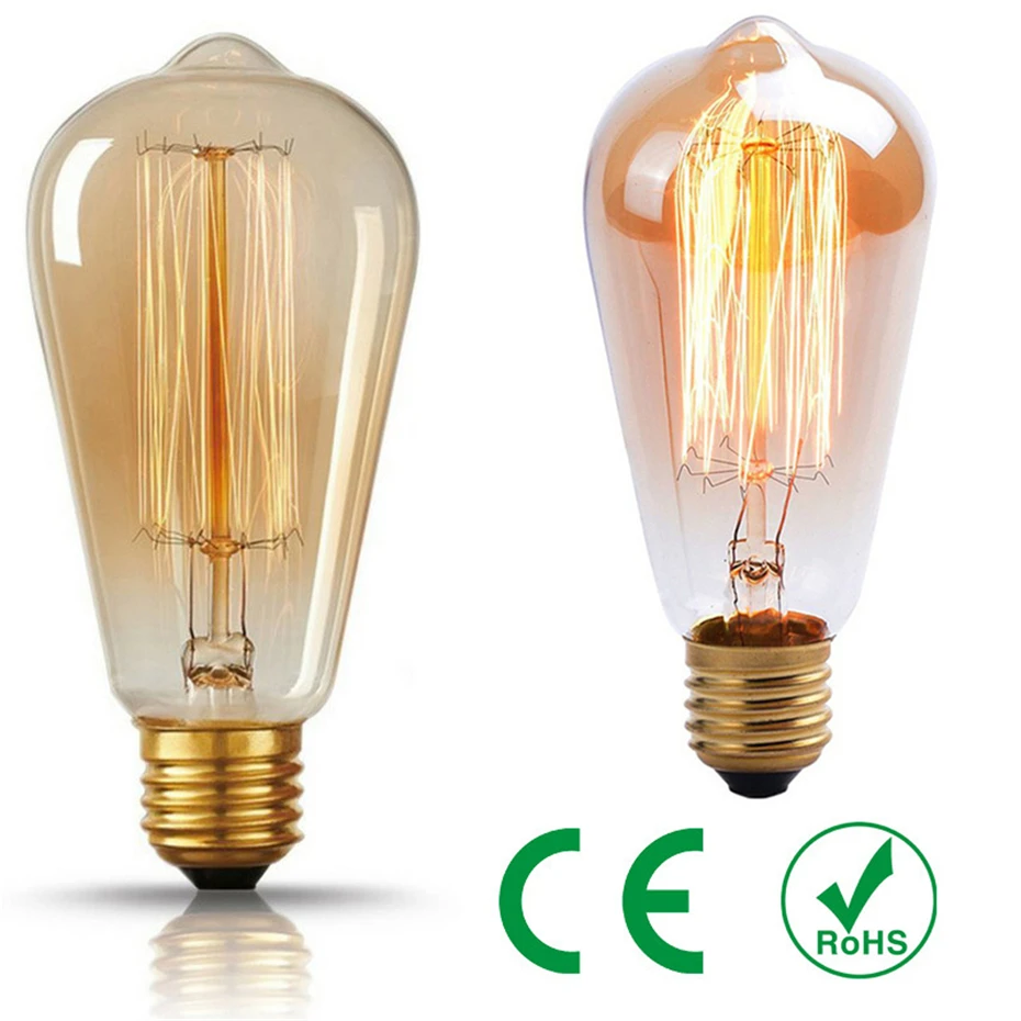 6 шт ретро Edison LED светильник лампочка E27 220V 60W шесть ST64 лампа накаливания ампулы