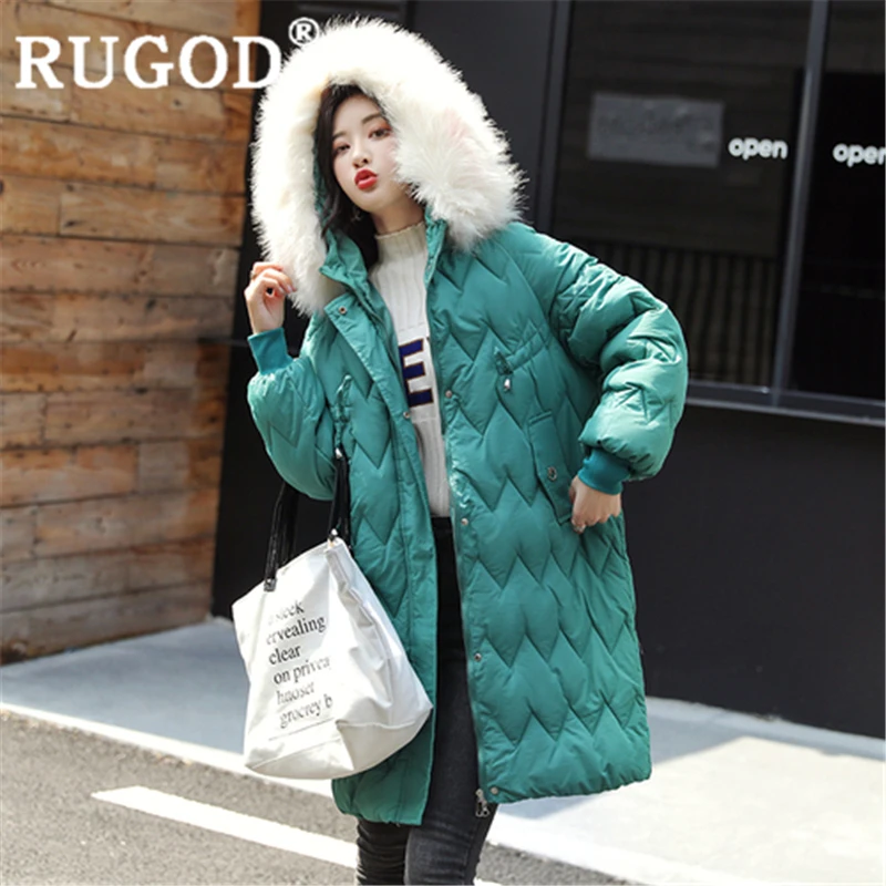Зеленый RUGOD/Новинка года; зимняя одежда для снежной погоды; однотонное хлопковое пальто для женщин; плотное длинное облегающее теплое пальто с капюшоном; модная женская повседневная одежда; casaco feminino - Цвет: Зеленый