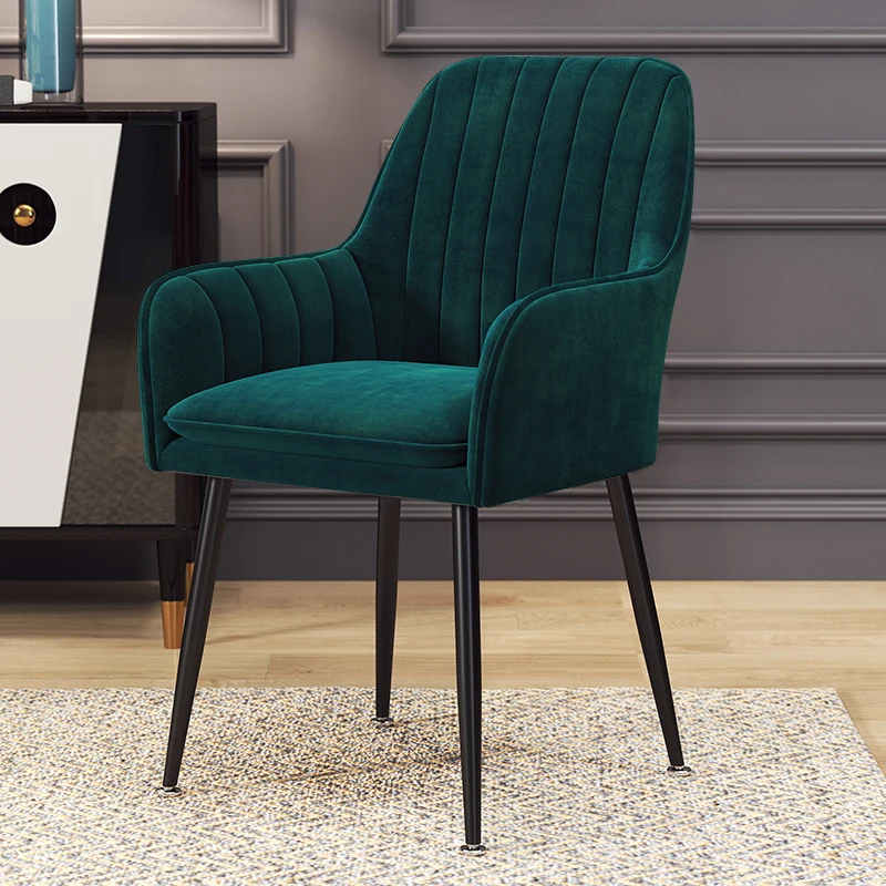 Скандинавские INS металлические фланелевые стул для макияжа обеденные стулья для столовой ресторанной мебели кухни спальни гостиной кафе стул - Цвет: Black foot Green