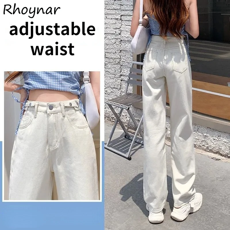 

White Jeans Women Fashion Casual All-match High Waist Straight Loose Teenagers Streetwear Ladies Popular Korean Style Ulzzang