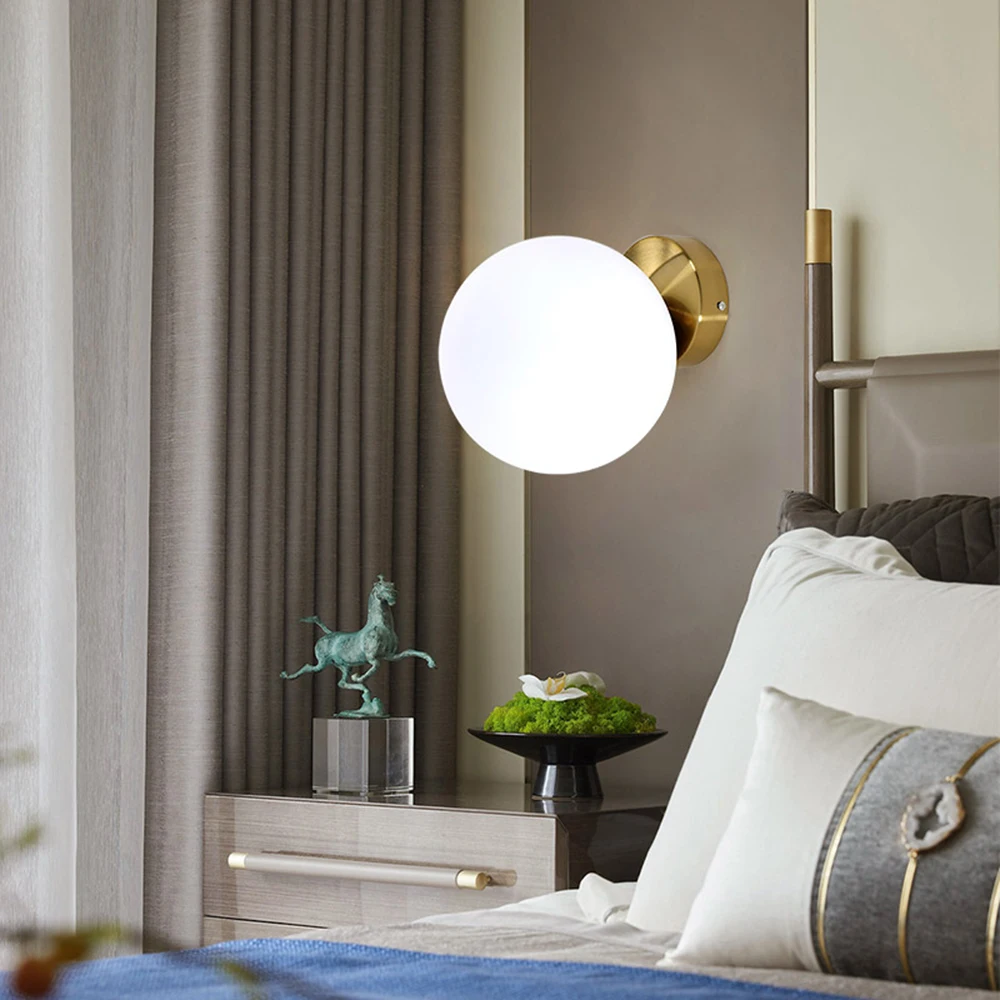 Billige Nordic wand licht neue design nacht wand lampe moderne treppe lampe wohnzimmer goldene wand glas ball Oberfläche wand beleuchtung