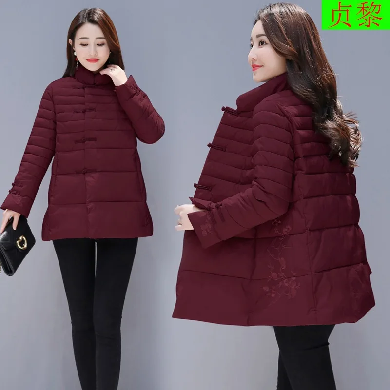 

2018 Winter Chinese-style Embroidered Short Retro Improved Chinese Costume Cotton-padded Jacket Women's Vintage Frog Ethnic-Styl