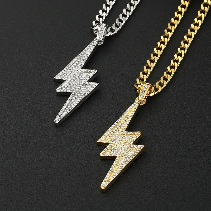 

Hip Hop Jewelry for Men Women Rock Gold Color Micro Pave Full Rhinestone Falshing Lighting Pendant Necklace for Men Rope Chain