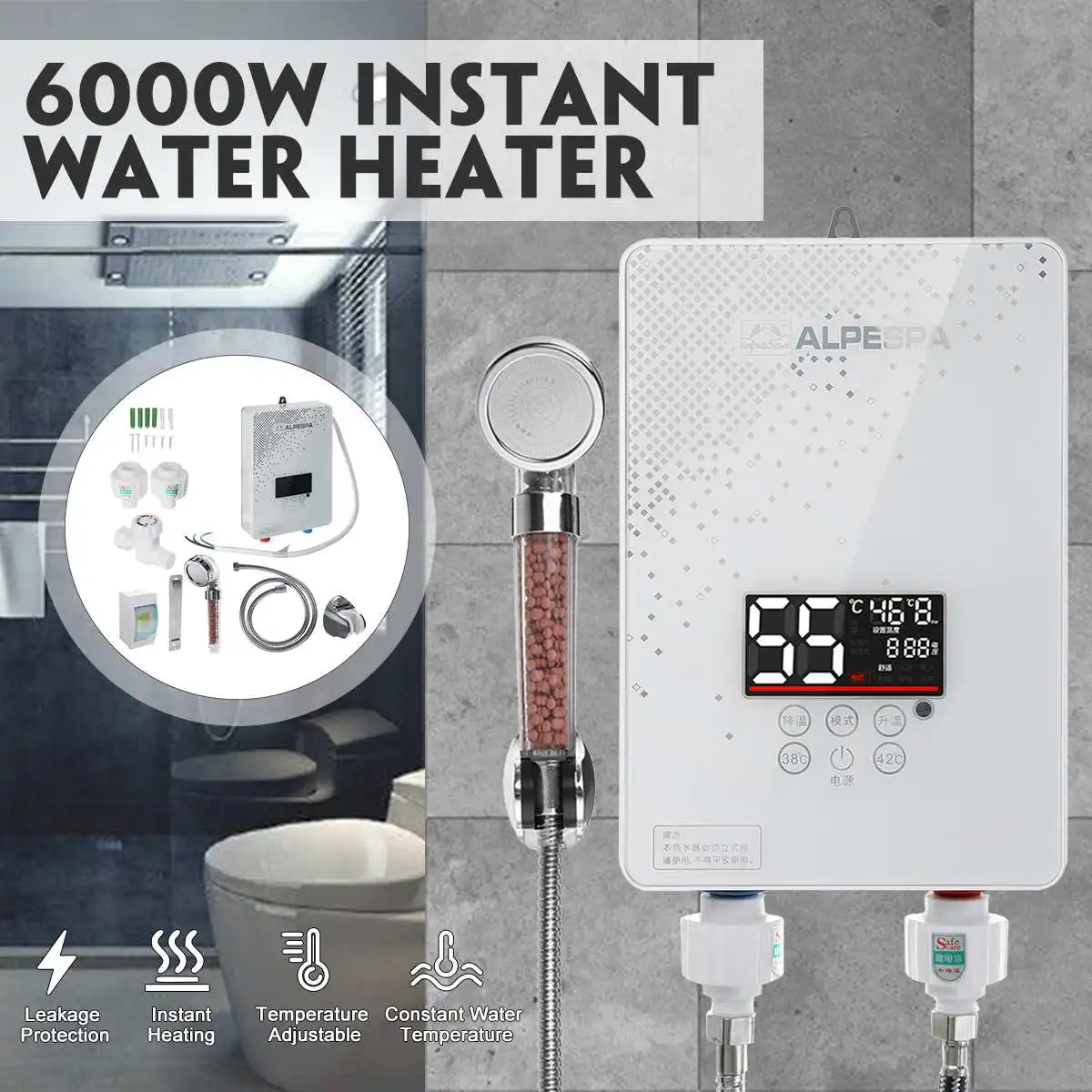 6000W 220V нагреватель горячей воды для душа Кухня кран Ванная комната душа проточный водонагреватель Мини Мгновенный Электрический проточный водонагреватель