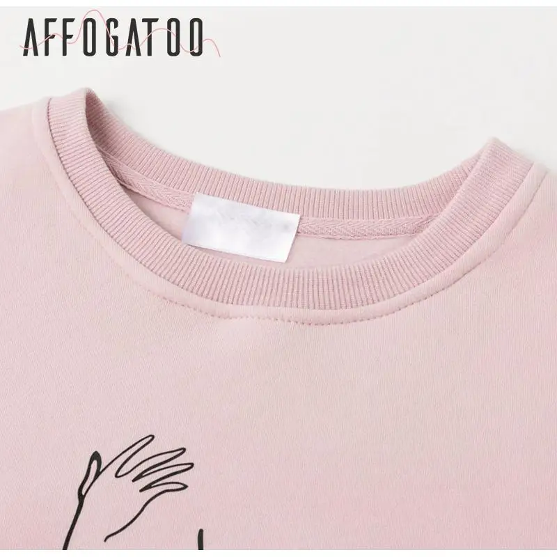 Affogatoo Повседневное с О-образным вырезом с принтом хлопковые мягкие фуфайки для женщин пуловер уличной моды дамы на осень-зиму, на мальчиков и девочек, теплые кофты