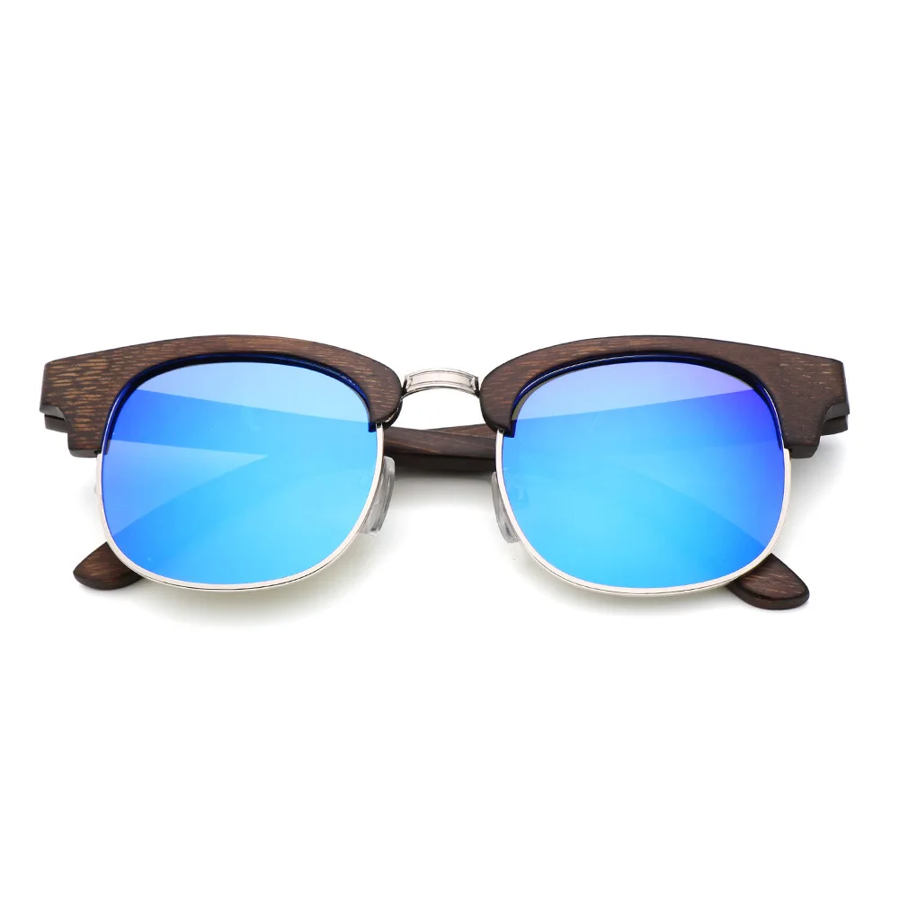 Blue Wood AZB деревянные мужские солнцезащитные очки, поляризационные деревянные солнцезащитные очки для женщин, зеркальные линзы ручной работы, модные UV400 очки, аксессуары - Цвет линз: Blue Wood