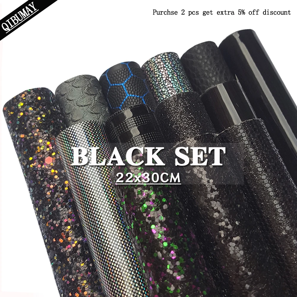 22*30cm Black Chunky Glitter Fabric Textured Faux Leather Sheets A4 size DIY Earring Hair Bow Accessories Handbag Materials
