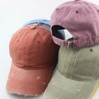 New Unisex Vintage Washed Cotton Baseball Cap Solid Color Hole Adjustable Custom Logo Outdoor Sport Sun Snapback Hat Dad Hats 2