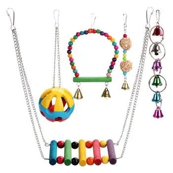 

5Pcs Parrot Swing Hanging Molar Toy Parrot Swing Bathtub Lovely Stainless Steel Buckle Parrot Toy Pendant (Assorted Color)