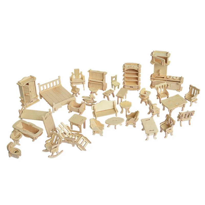 Miniature 1:12 Dollhouse Furniture For Dolls Mini 3D Wooden Puzzle DIY Building Model Toys Children Gift Kids | Игрушки и хобби