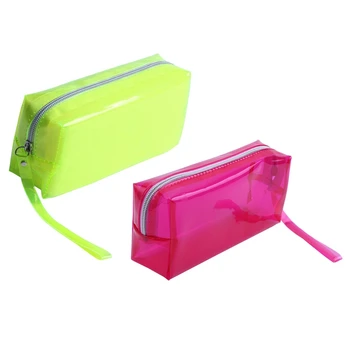 

2pcs Transparent Pencil Cases Zipper School Girl Cute Pencil Cases 19.5 x 6 x 9cm - Rose Red & Yellow