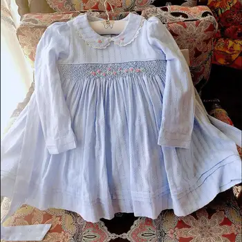 

autumn baby girls long sleeve smocked dress Spanish handmade embroidered kids princess dress