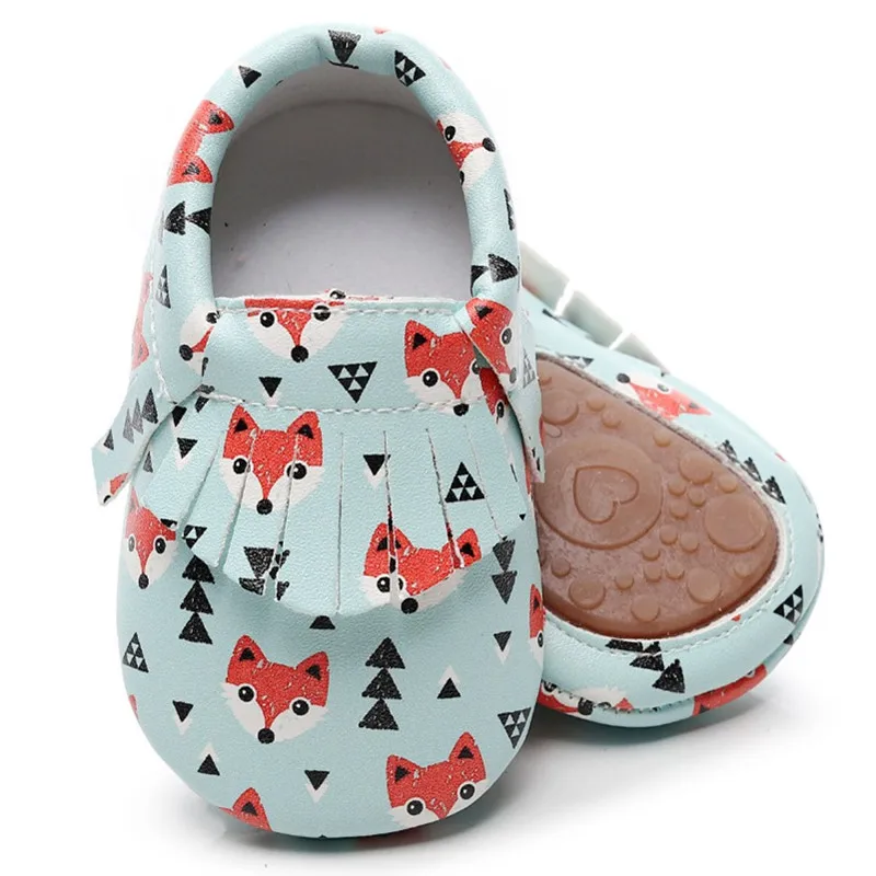 

Dropshipping Fox Print Baby Shoes Newborn Hard Sole PU leather Infant shoes Big Bow Fringe Toddler Spring Casual Baby Shoes
