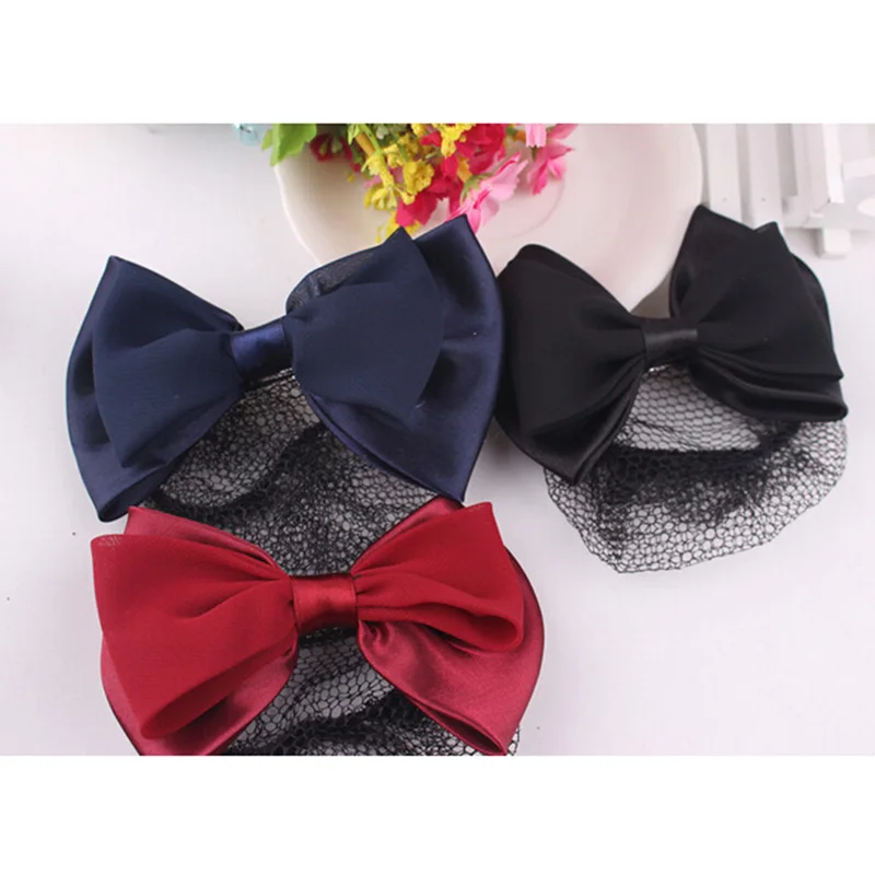 3 Color  Satin Bow Barrette Lady Hair Clip Cover Bowknot Bun Snood Women Hair Accessories