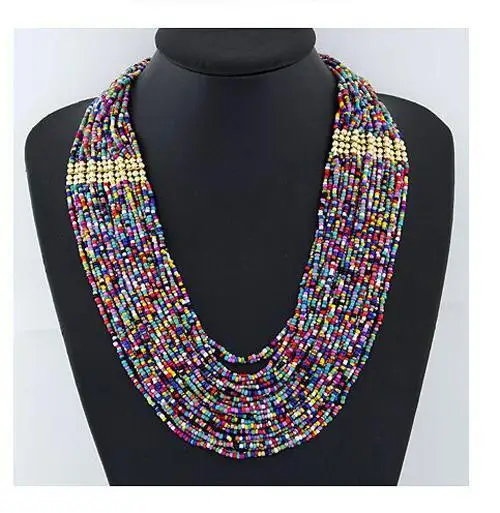 Женское винтажное многослойное ожерелье с маленькими бусинами Массивное