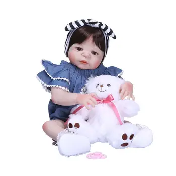 

56cm Reborn Doll Realistic Silicone Vinyl Newborn Baby Toy Girl Princess Denim Clothes Lifelike Handmade Gifts 72XC