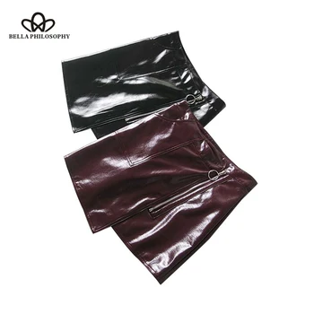 

Luck A women basic PU leather skirt shiny zipper faldas European style ladies brief chic mini skirts women skirts