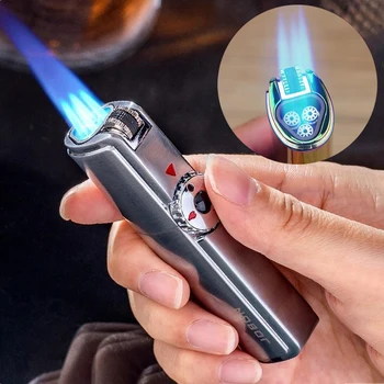 

Triple Torch Lighter 3 Jet Gas Cigar Lighter Turbo Windproof Powerful Metal Spray Gun Kitchen Pipe Flint Lighter Outdoor