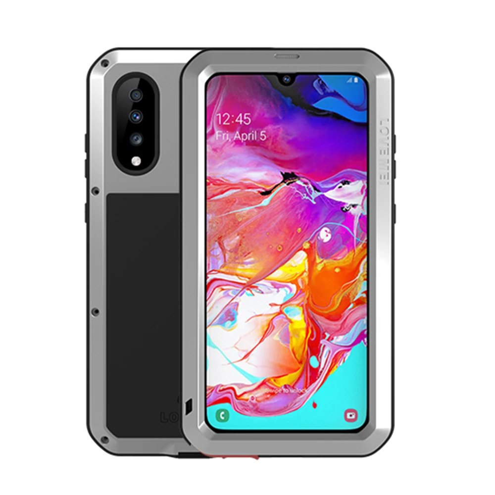 Чехол LOVE MEI для samsung Galaxy A70, сверхмощный ударопрочный Пылезащитный Водонепроницаемый металлический резервуар Броня чехол с закаленным GlassCase