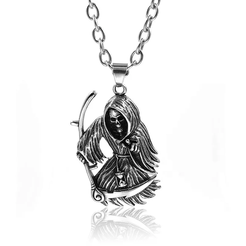 Hip Hop Punk Retro 3D Grim Reaper Pendant Men Necklace Long Stainless Steel Fashion Gothic 316L Satan Unfaded Jewelry Gift | Украшения и