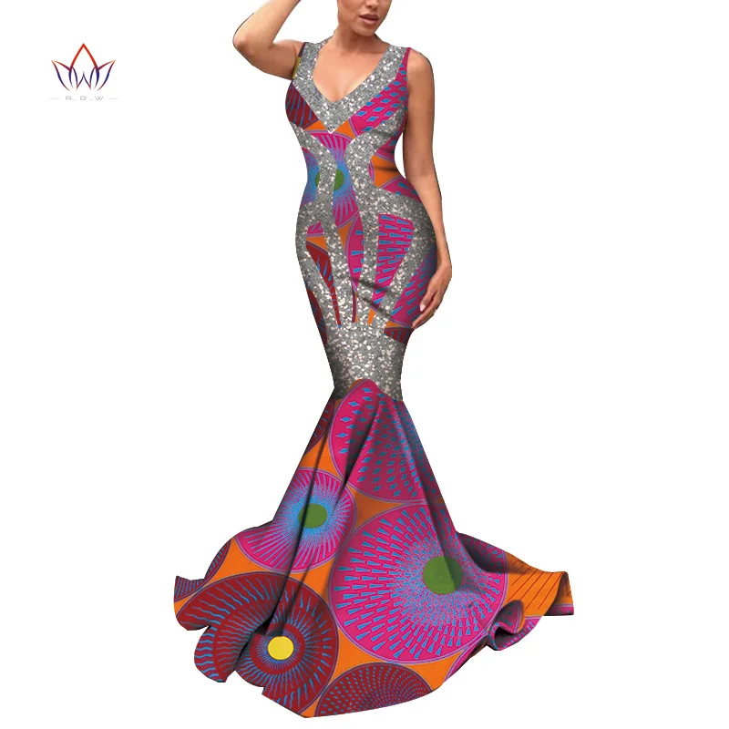 

Bazin Riche African Print Evening Long Dresses Dashiki African Dresses for Women African Clothes Wedding Party Dresses WY5967