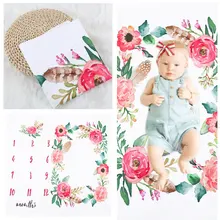 Одеяло-Ростомер для новорожденных детей с ежемесячным ростом, цветочный фон, ткань для фотосъемки, постельные принадлежности с фотопечатью, реквизит для фотосъемки