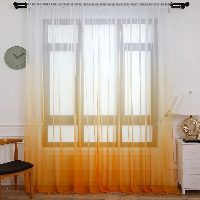 Modern Blue Gradient Sheer Curtains For Living Room Bedroom Tulle Decorative Kitchen Hotel Window Panels