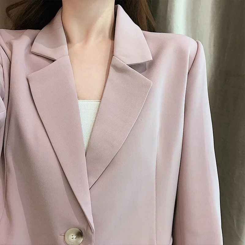pink LANMREM, Одноцветный однобортный женский офисный Блейзер, Женский комплект с юбкой с принтом, простая модная новинка весны, TV224 - Цвет: pink