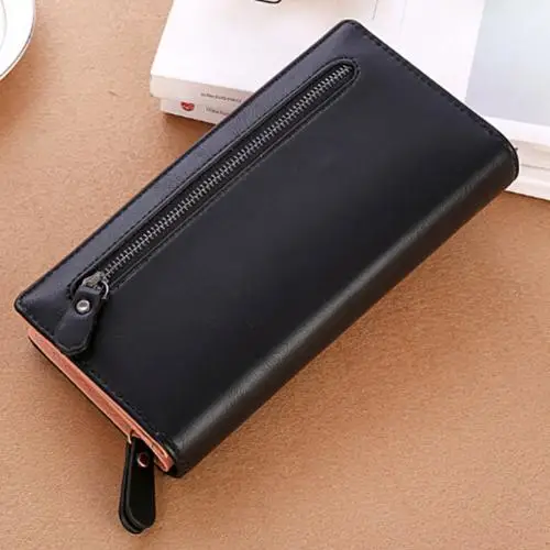 Черный Monedero de cuero de las sevenoras de la moda paquete de la tarjeta multi-cinetica bolsa de telefono con cremallera bolsa cuadrada - Цвет: Черный