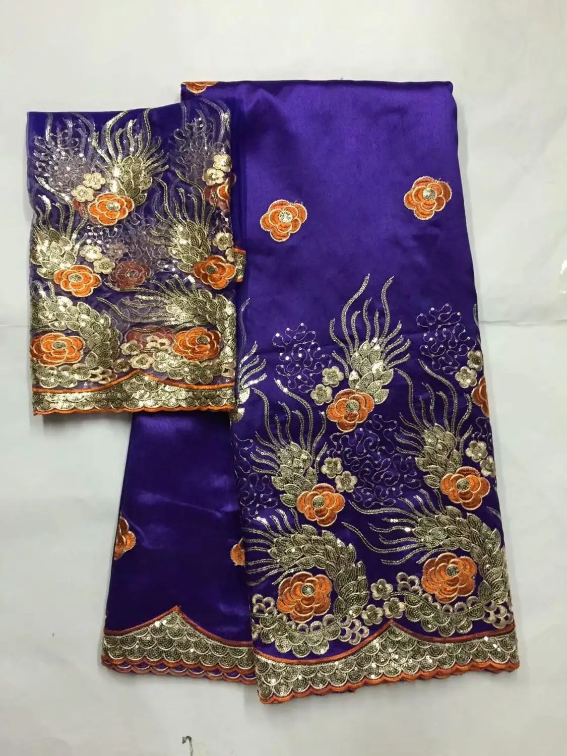 Лучшее качество королевский синий африканский Джордж кружевная ткань расшитая блестками Шелковое кружево для индийского женского свадебного платья материал