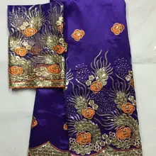 Лучшее качество королевский синий африканский Джордж кружевная ткань расшитая блестками Шелковое кружево для индийского женского свадебного платья материал