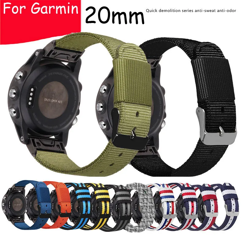 20mm Nylon Canvas Watch Strap for Garmin Fenix 5S Plus 6S Pro Replacement Watch Band Wrist Safe Belt Grade Bracelet w Connectors