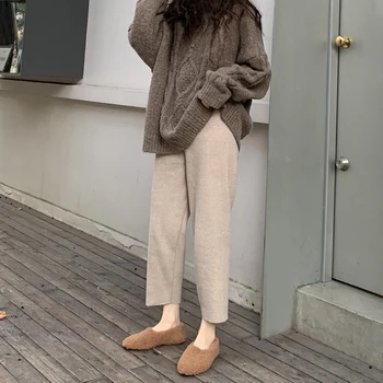 

New 2020 Autumn Winter Women Pants Knitting Woolen High Waist Elegant Korean Style Casual banana Pants