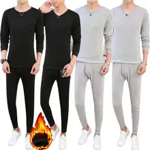 HiMISS 2 шт./компл. Для мужчин Термальность комплект нижнего белья Футболка+ брюки зимние Утепленные бархатные однотонные Цвет пара одежда для сна