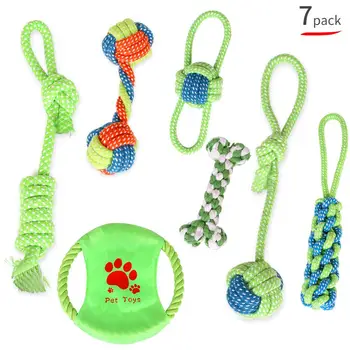

7PCS Pet Molars Supplies Teether Cotton Rope Toy Cat And Dog Rope Knot Toy Dog Bite-Resistant Cleaning Tooth Toy Set