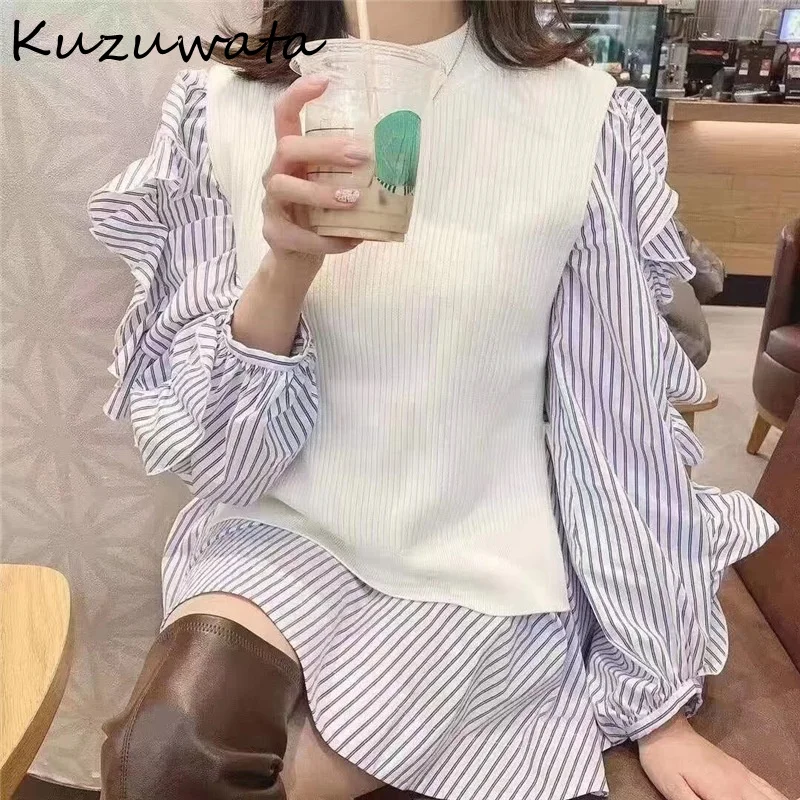 Kuzuwata Новинка осени 2022 женская одежда темпераментный свитер на шнуровке жилет с