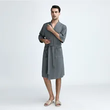 Мужская Хлопковая пижама Летняя Повседневная халат кимоно халат Половина рукава Ночная рубашка Свободная Домашняя одежда Мужская Ночная рубашка M XL