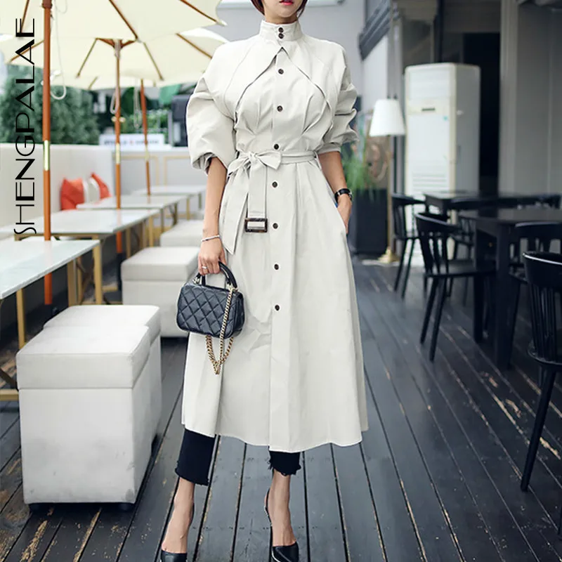 

SHENGPALAE New Arrival High Quality Women Fashion Comfortable Loose A-line Coat Temperament Outdoor Warm Long Trench FS370
