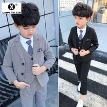 Children's Small Suit Autumn And Winter New Boys Striped Three-Piece Suit Jacket Vest Pants Flower Girl Wedding Birthday Dress